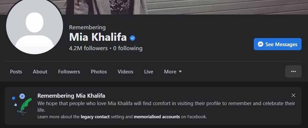 Mia Khalifa Death Rumors Facebook Profile