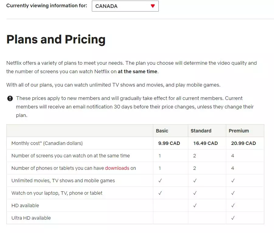 Netflix Plans - Canada