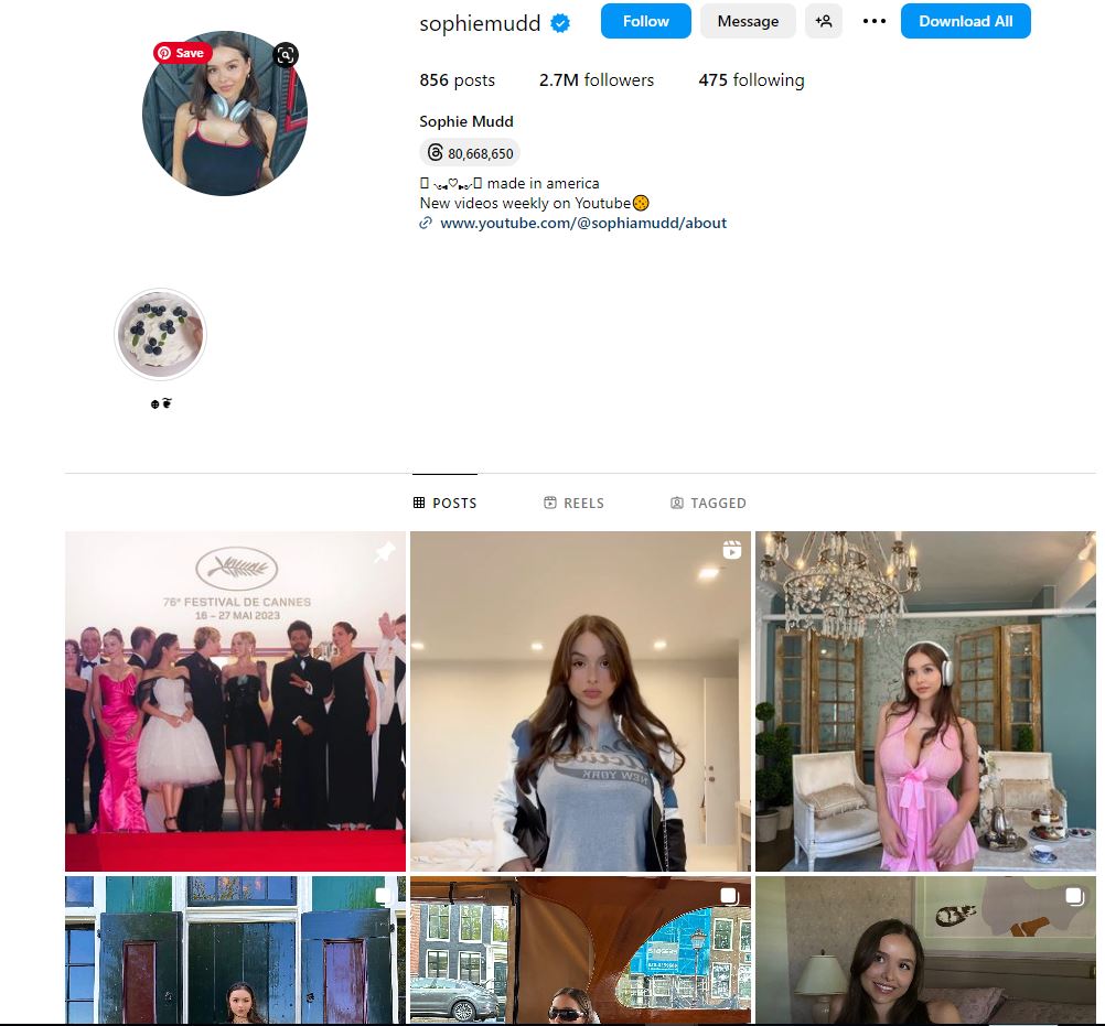 Sophie Mudd Instagram Followers